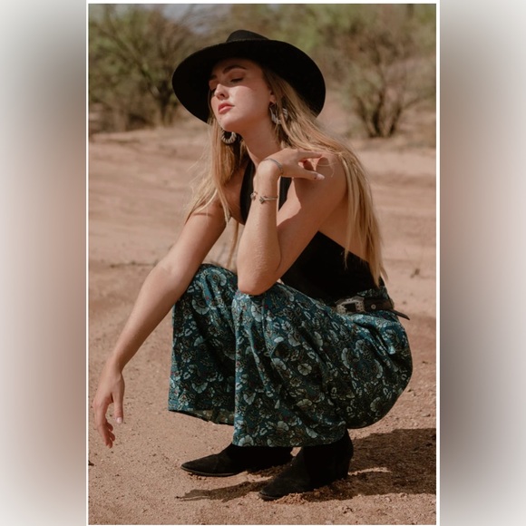 NWT Band Of The Free ELISE TEAL FLORAL WIDE LEG PANTS Bohemian style palazzo - Picture 4 of 6